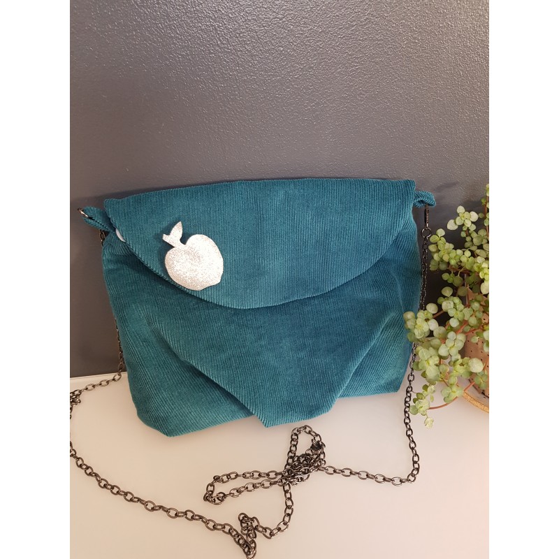 Sac en velours bleu canard